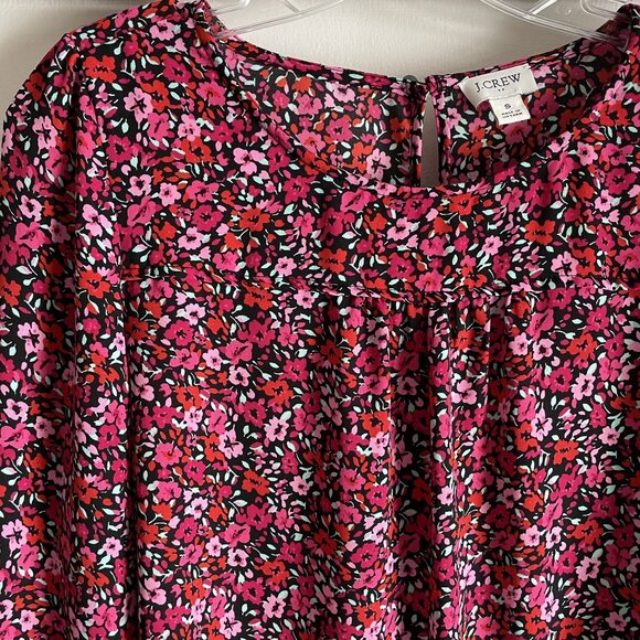 J. Crew Womens Top Pink Floral Peasant Blouse Size S Long Sleeve Keyhole Back - Picture 3 of 12